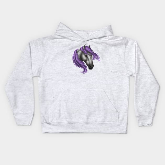 Horse Head - Dapple Purple Mane Kids Hoodie by FalconArt